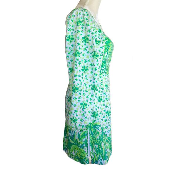 LILLY PULITZER Esteli Romper Size 4 Puff Sleeve Green Party Animals - Picture 6 of 15